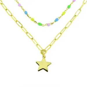 Colar com Estrela e Pedras Coloridas