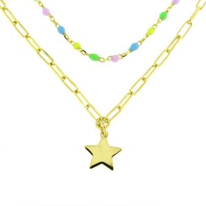 Colar com Estrela e Pedras Coloridas